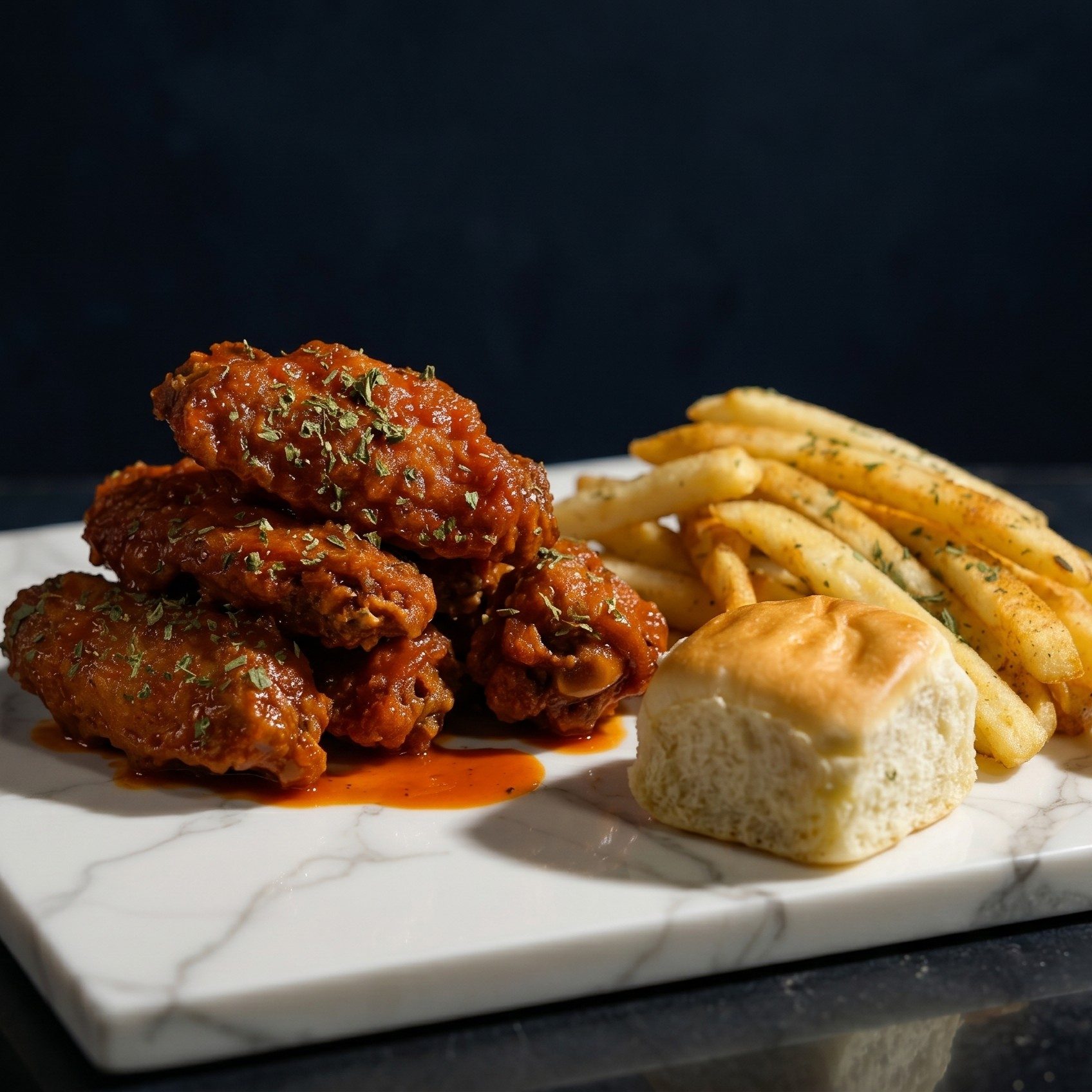 4 PC Wings, w/ Fries & Roll.
