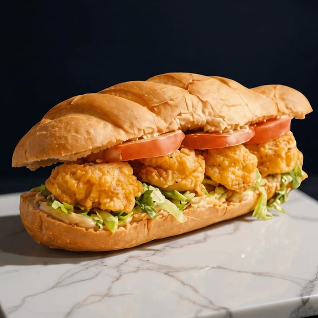Shrimp Po Boy with Fries.