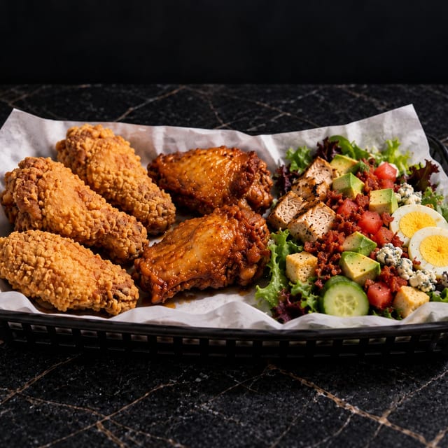 5pc Wings & Loaded Cobb Salad.
