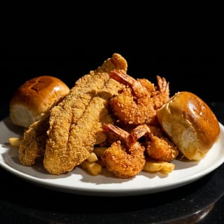 2 PC Fish & 6 Shrimp w/Fries or Salad & Roll
