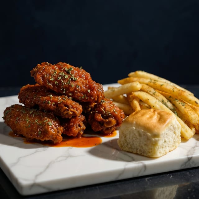 6PC Wings w/ Fries & Roll.