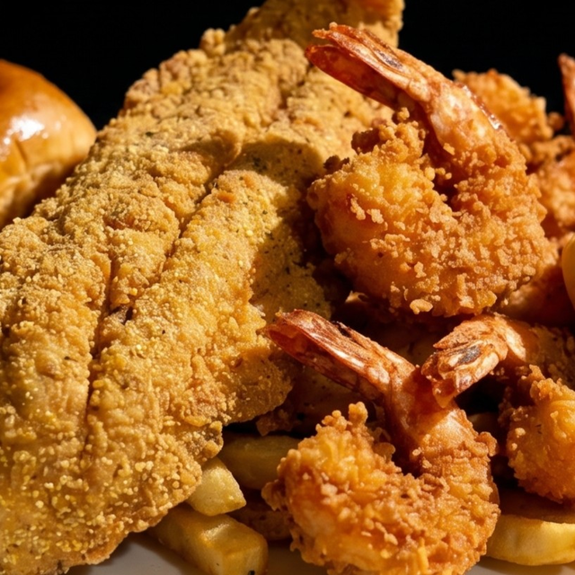1pc Fish & 6 Shrimp.